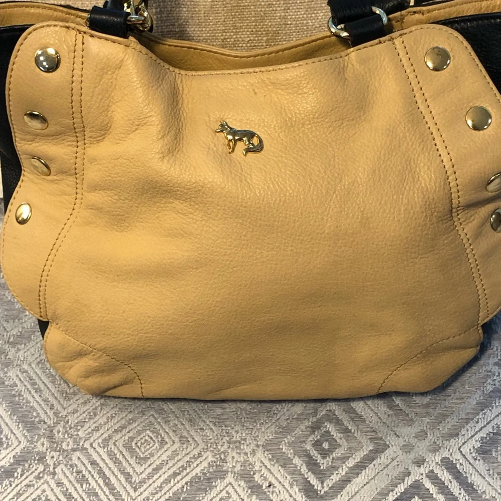 Emma Fox Large Tan/Black Leather Gold accent Purse